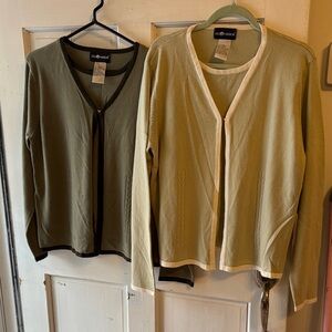 Sag Harbor Women's Green and Cream Cardigans